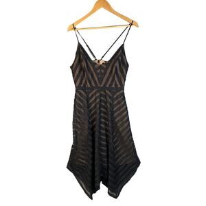 Vtg BCBG Black Sparkle Party Dress Sleeveless Chevron Hankerchief HOCO Hem